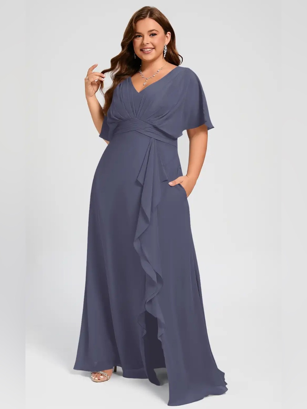 JJ’s House Cherina Stormy A-line Ruffle Chiffon Bridesmaid Dress 18W